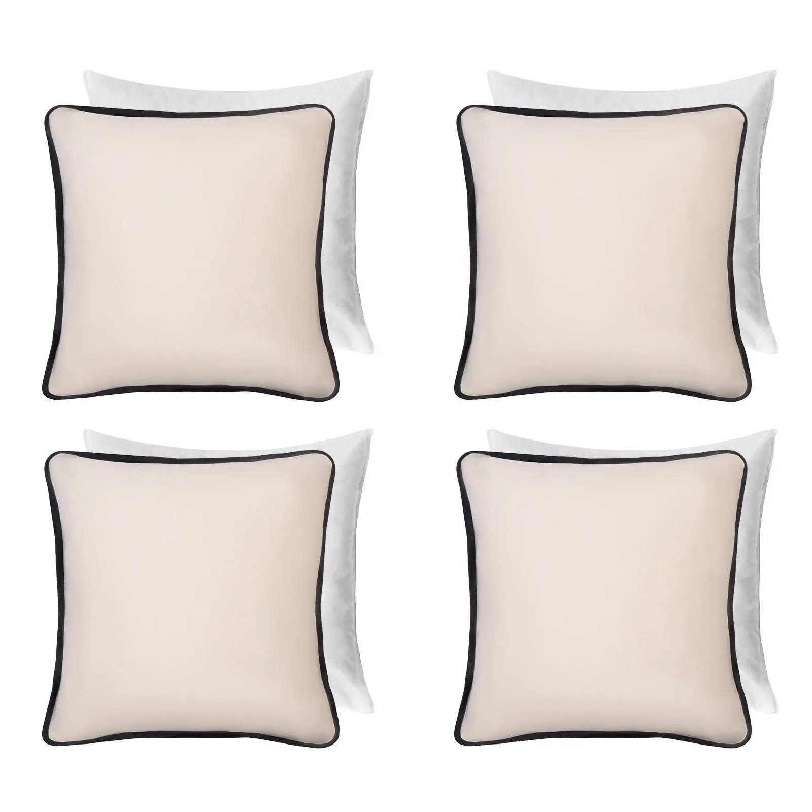 OHS 4 Pack Matte Velvet Piped Filled Cushion Covers Home Decor Set in Cream
