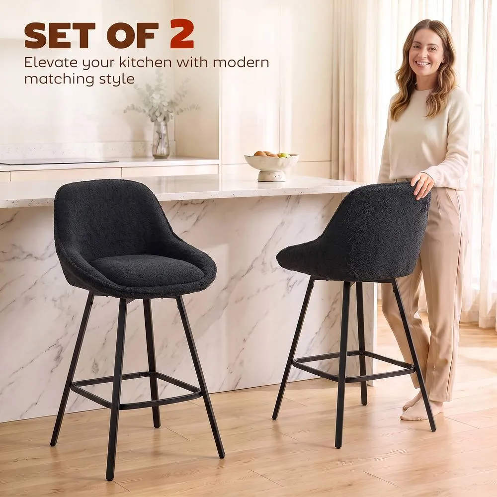 HOMCOM Bar Stools Set of 2, 360° Swivel, 64 cm Counter Height in Black 4