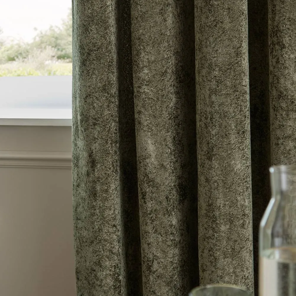 Paoletti Lustre Velvet Fully Lined Eyelet Curtain Pair in Green 4