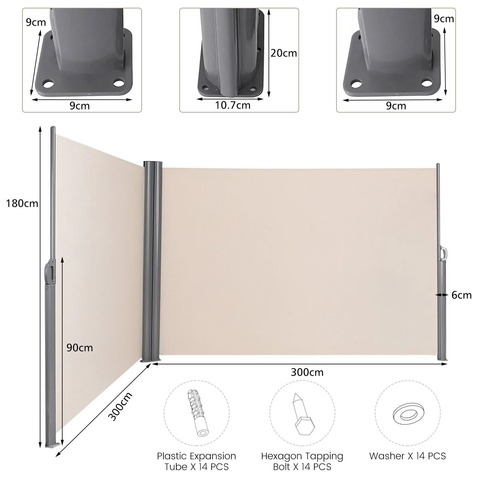 Costway Double-sided Waterproof Sun Shade Wind Screen Privacy Divider in Beige 2