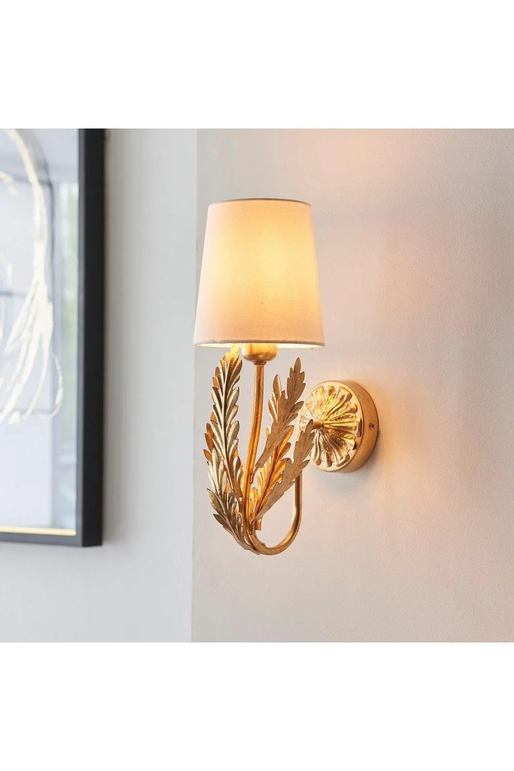 Netlighting Delphine Decorative Gold Layered Leaf Wall Lamp with Ivory Fabric Shades 2