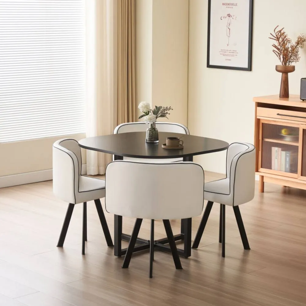Comfy Living Ltd Black 90cm Square Dining Table Set with 4 White Chairs