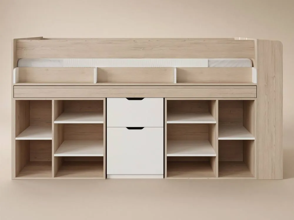 Flair Micah Mid Sleeper Bed with Desk Oak & White in Light Oak 5