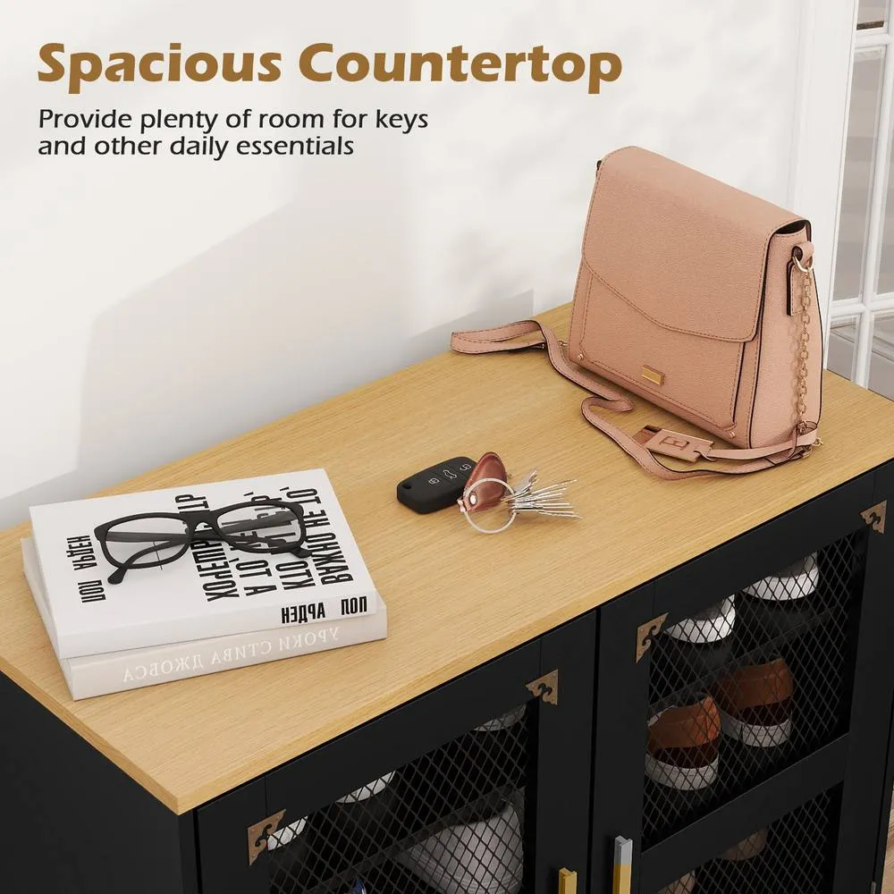 Costway Wooden 5-Tier Shoe Cabinet Modern Shoe Storage Organizer w/Glass Doors in Black 5