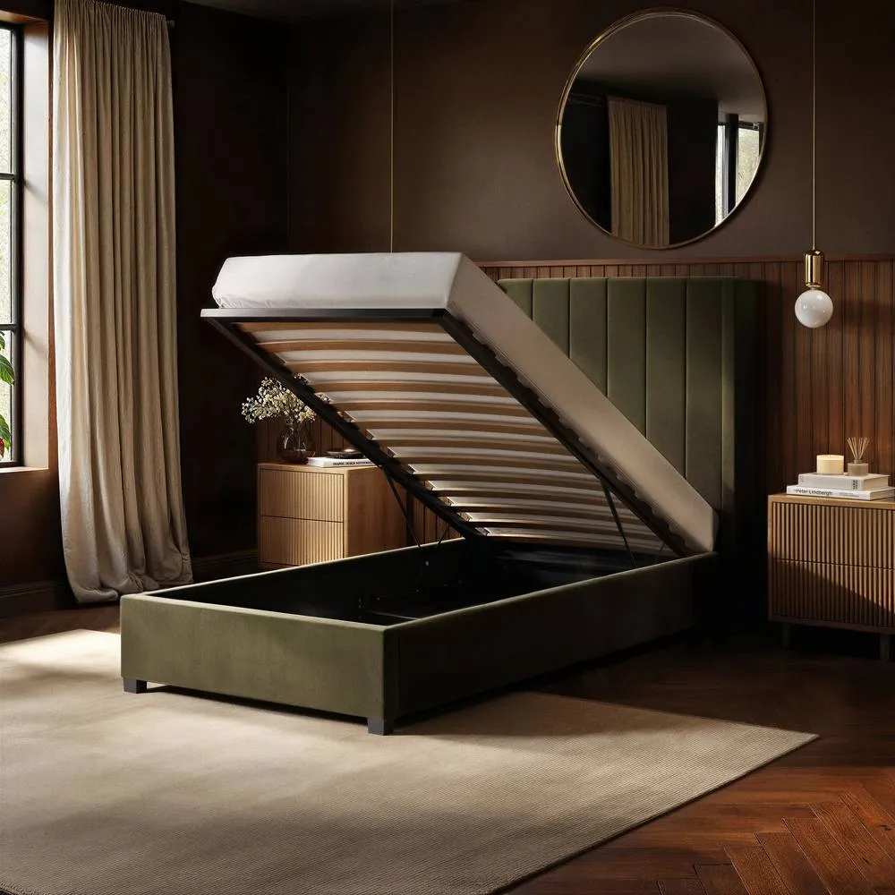 Flair Tiggy Single Ottoman Bed Velvet in Green 2
