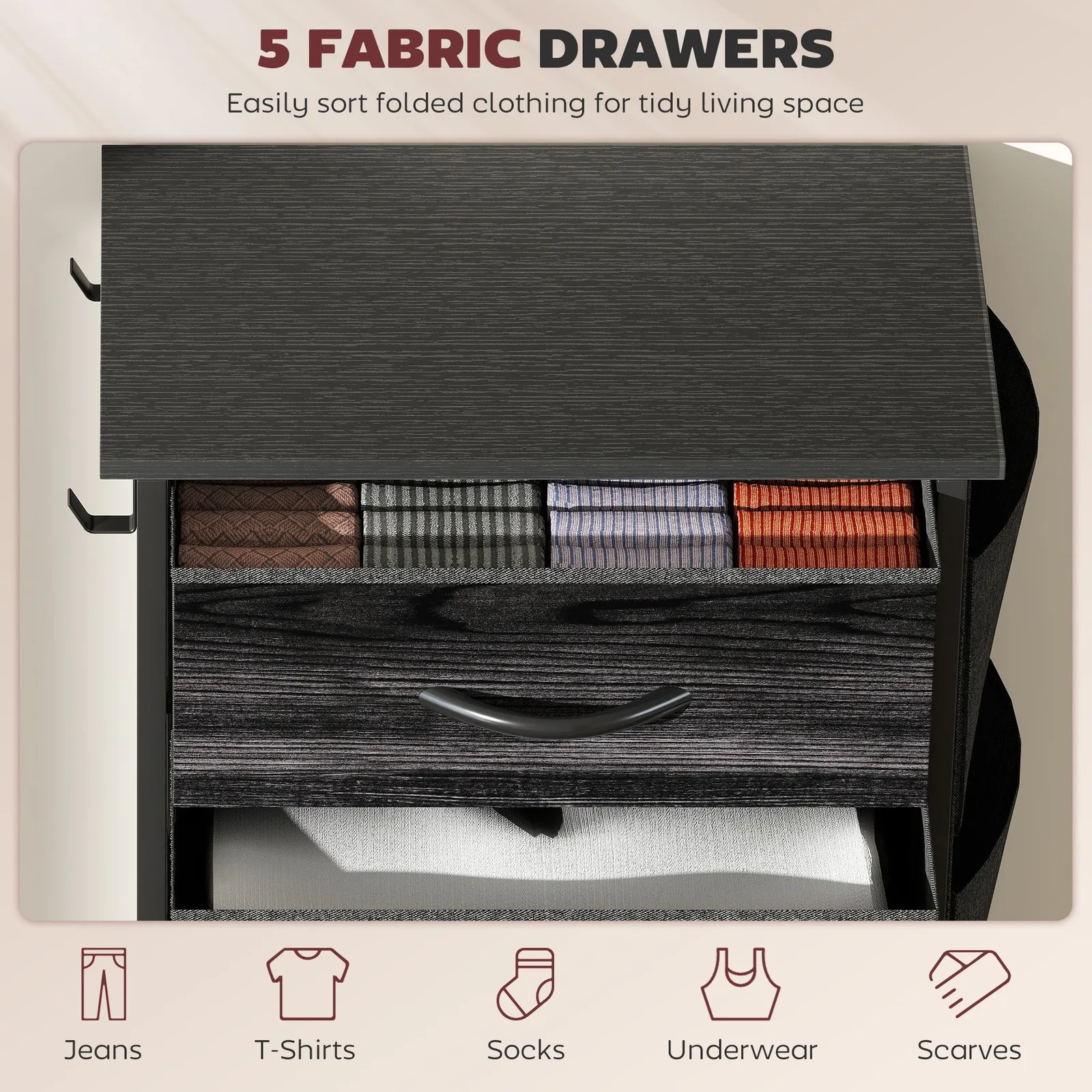 HOMCOM Fabric Chest of Drawers, Drawer Dresser for Bedroom in Black 4