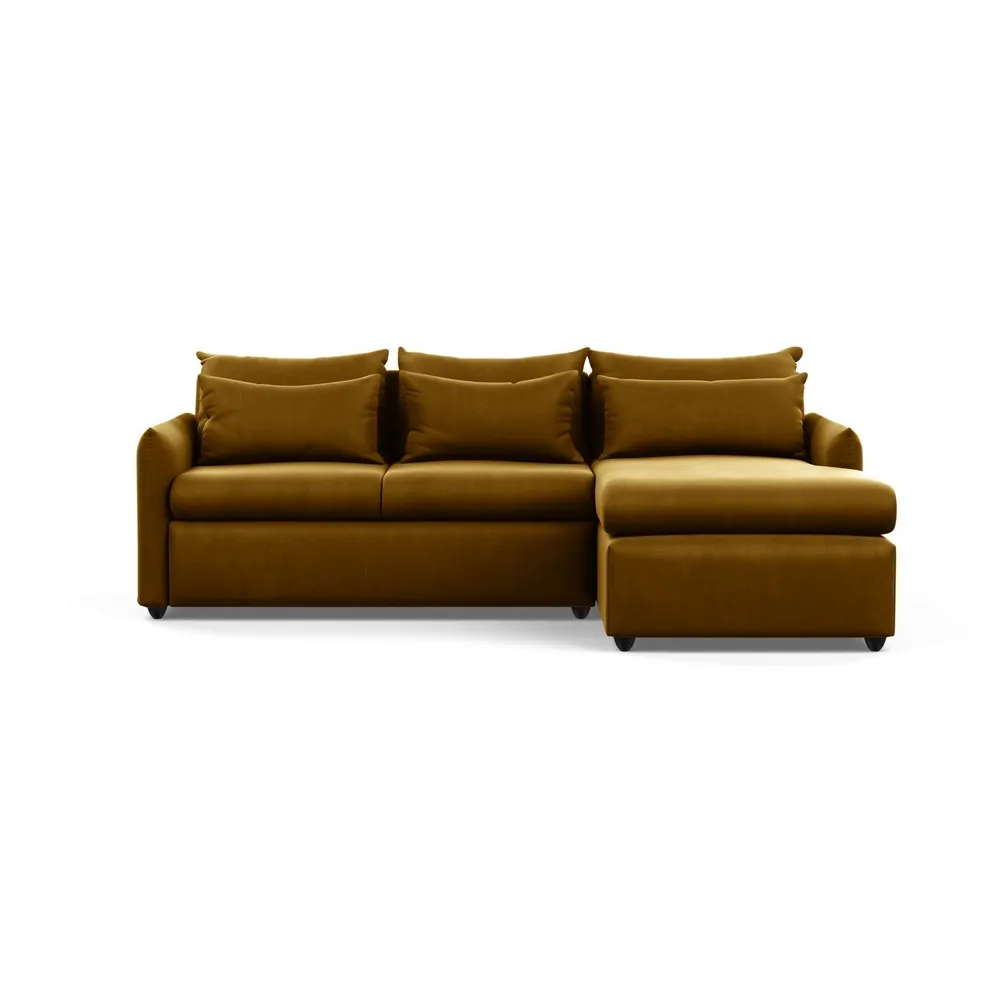 Heal's Pillow Medium Right Hand Corner Chaise Varese Velvet Olive Green Black