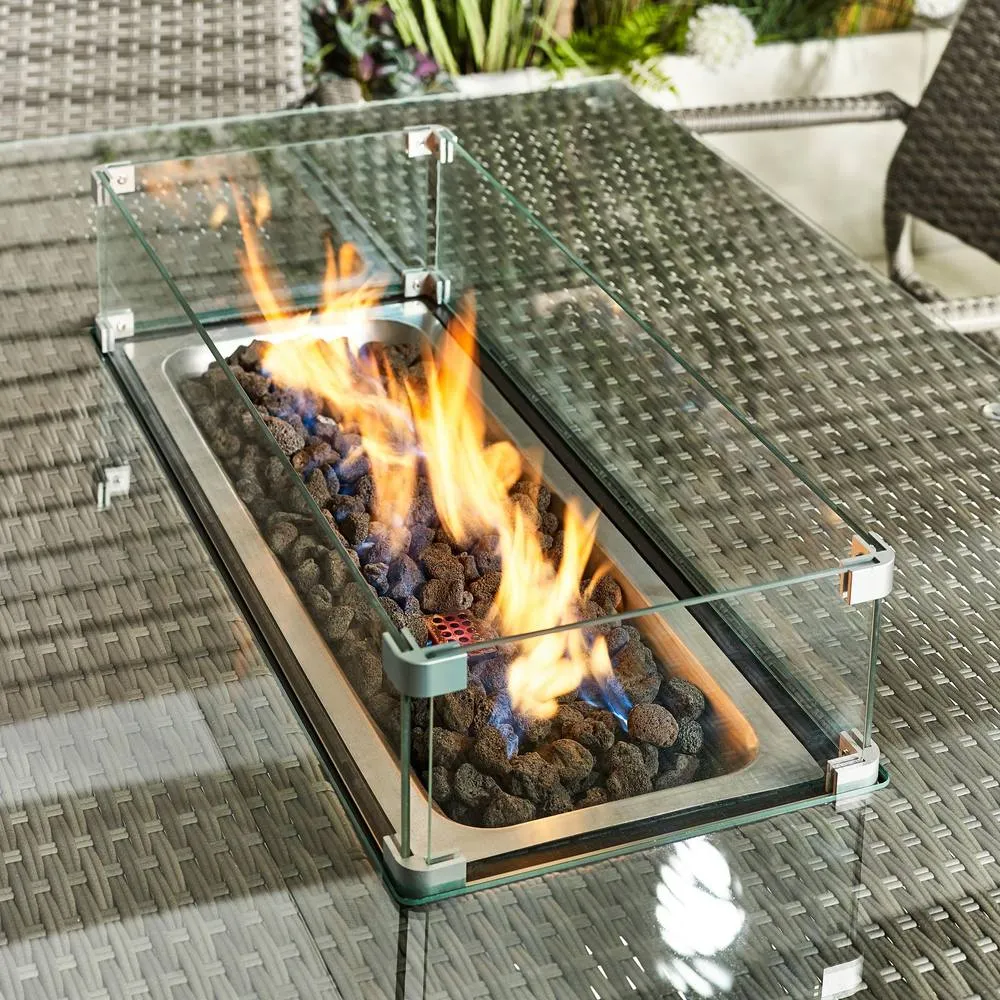 FurnitureboxUK Marbella Rattan 6 Seat Garden Dining Table + Firepit in Grey 5