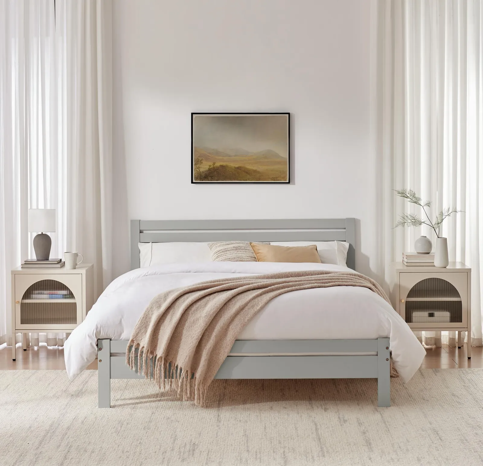 FurnitureboxUK Declan Solid Pine King Size Bed Frame in Light Grey 2