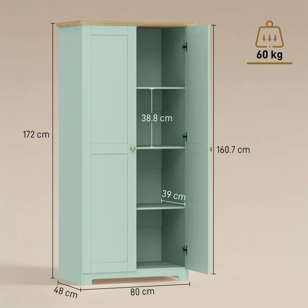HOMCOM 172cm Wooden Storage Cabinet Cupboard With 4 Shelves in Light Green 3