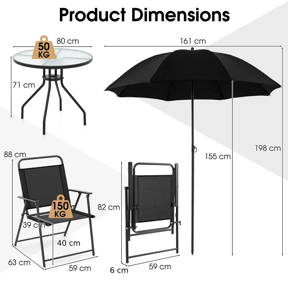 Costway 6 Piece Outdoor Round Dining Set Patio Garden Table Set for 4 w/ Umbrella in Black 2