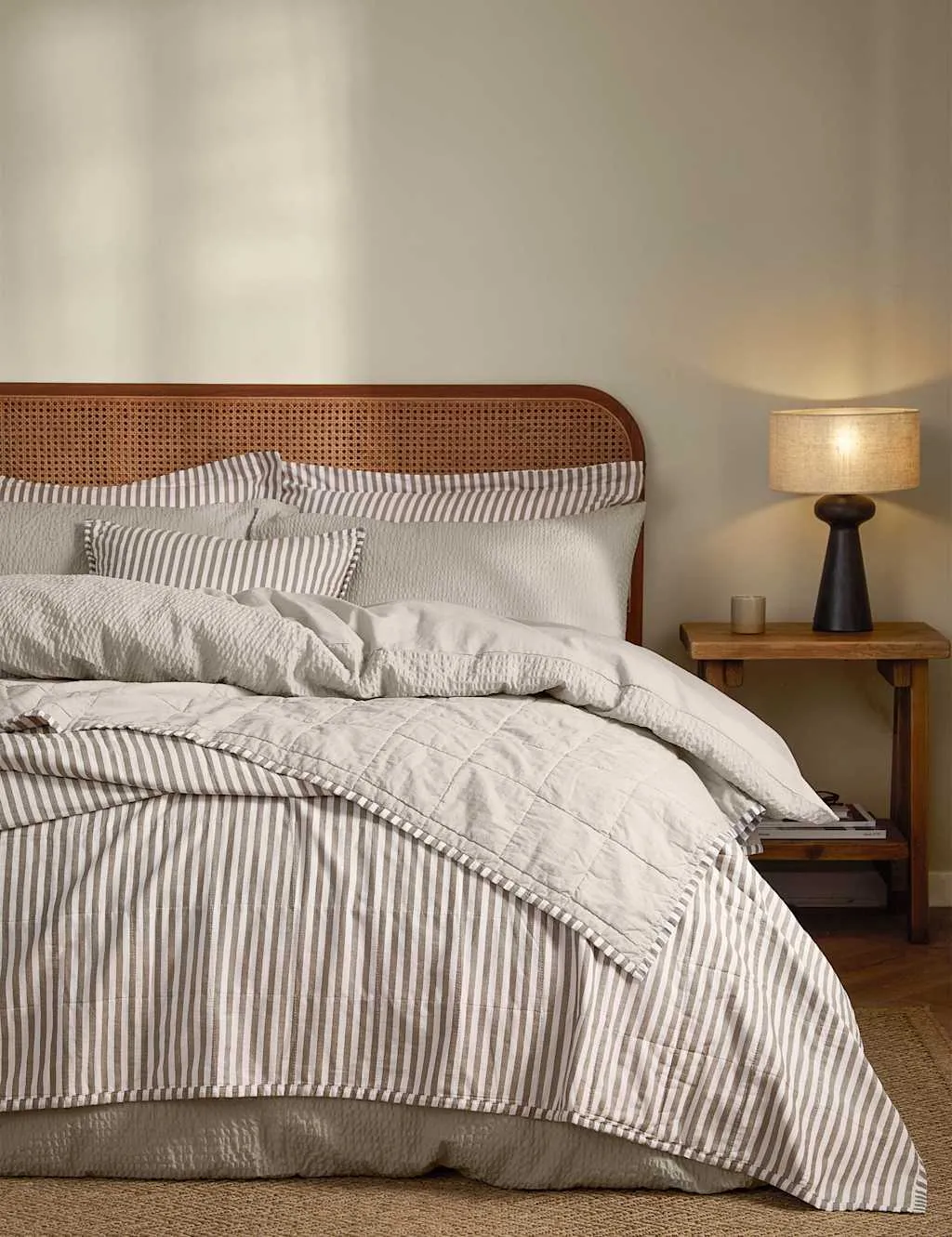 YARD Hebden Washed Striped Quilted Bedspread Taupe