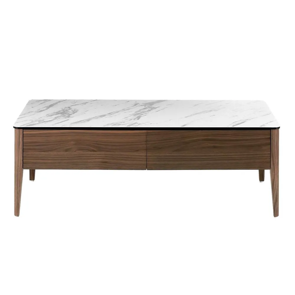Angel Cerda Porcelain marble & walnut rectangular coffee table in Brown 2