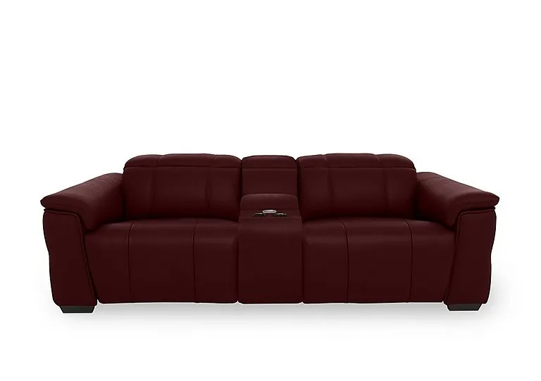 Inca NC Leather 3 Seater Power Recliner Sofa with Pop Up Light Console and Power Headrests - Ruby