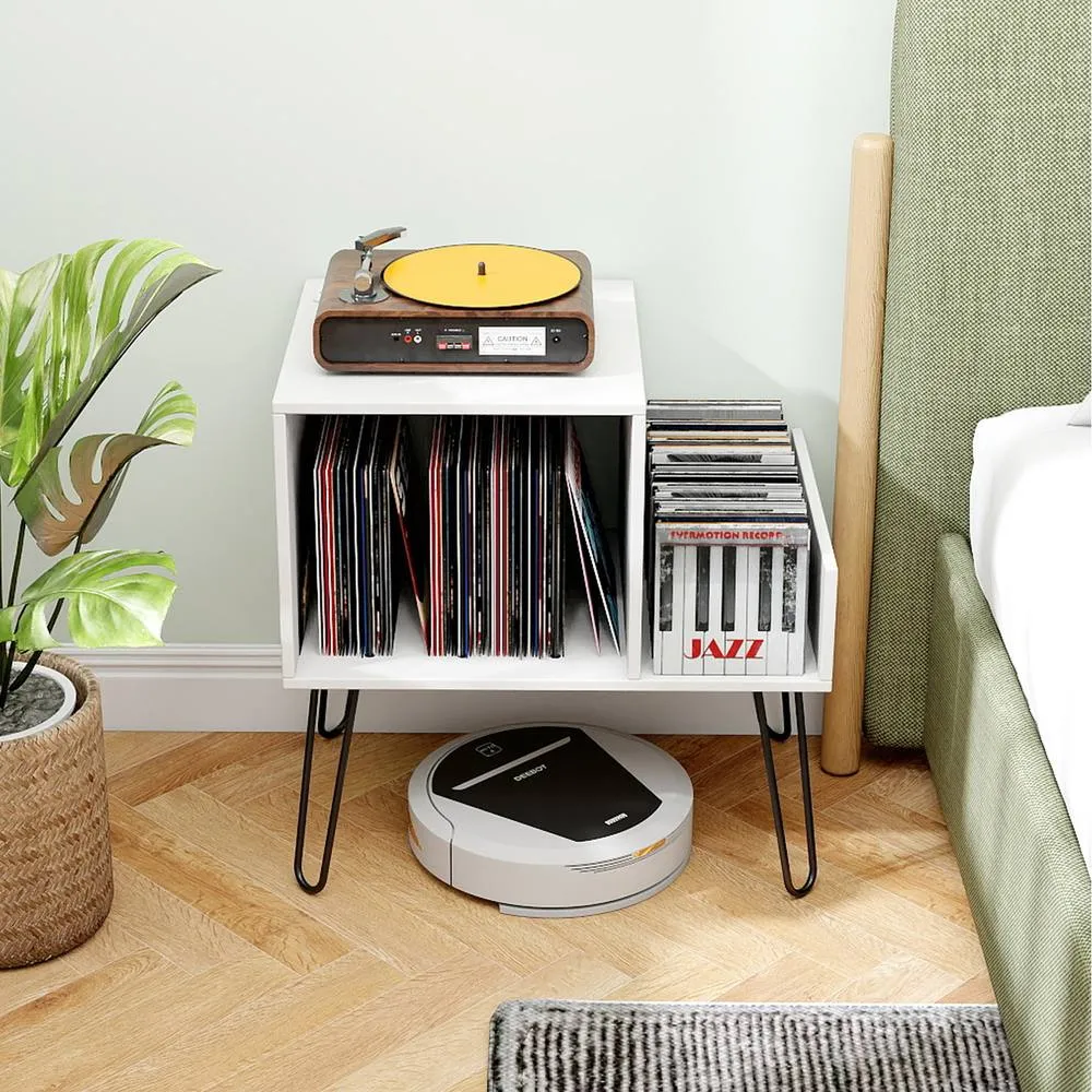 Costway Modern End Table Record Player Stand - White