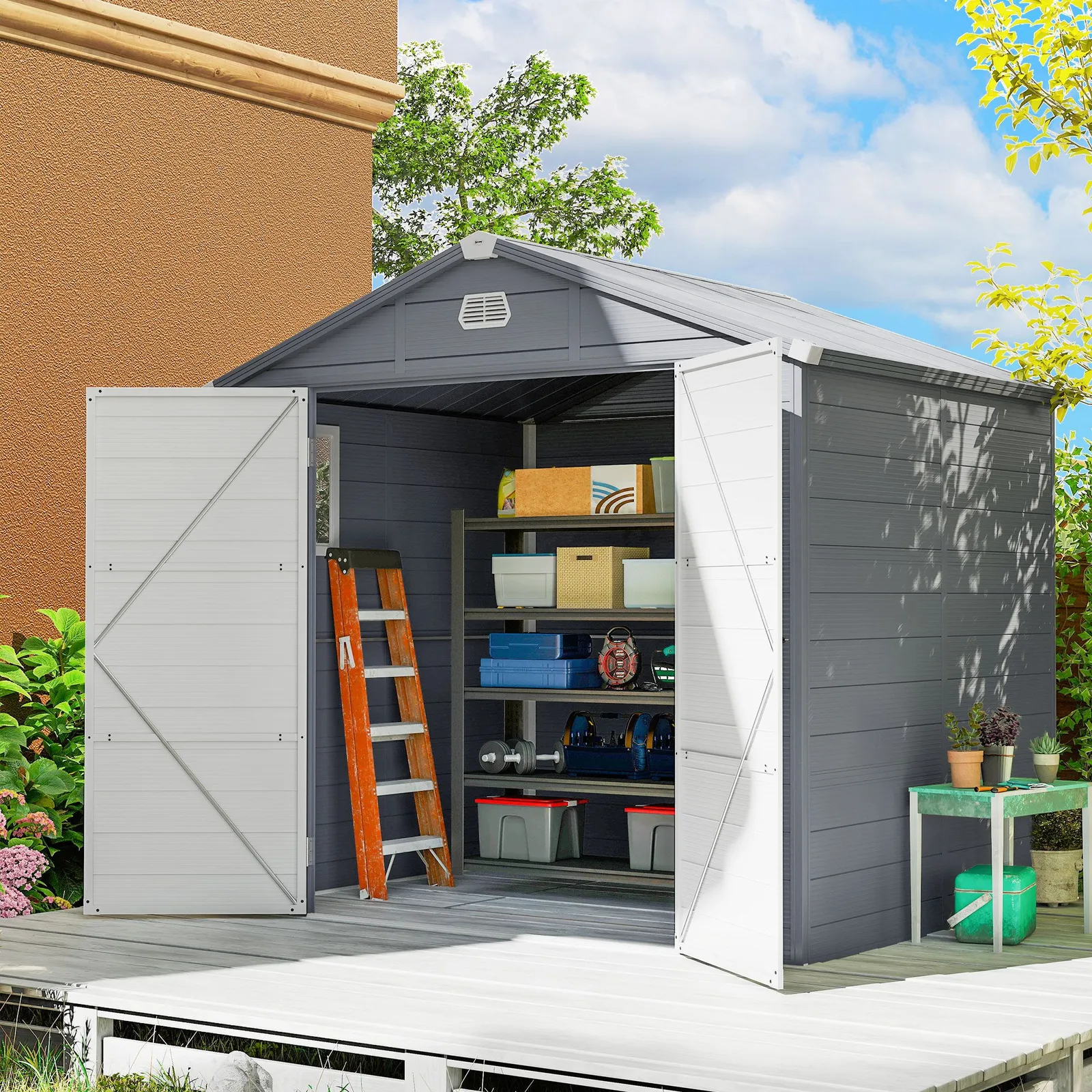 OUTSUNNY 4 x 3ft Garden Shed Storage with Foundation Kit & Vents in Light Grey