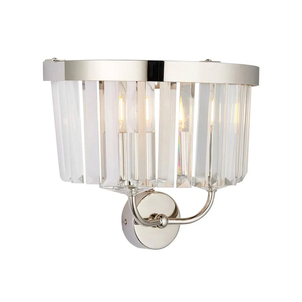 Netlighting Ascoli Wall Lamp Bright Nickel Plate & Clear Cut Glass 2 x 6W LED E14 in Grey