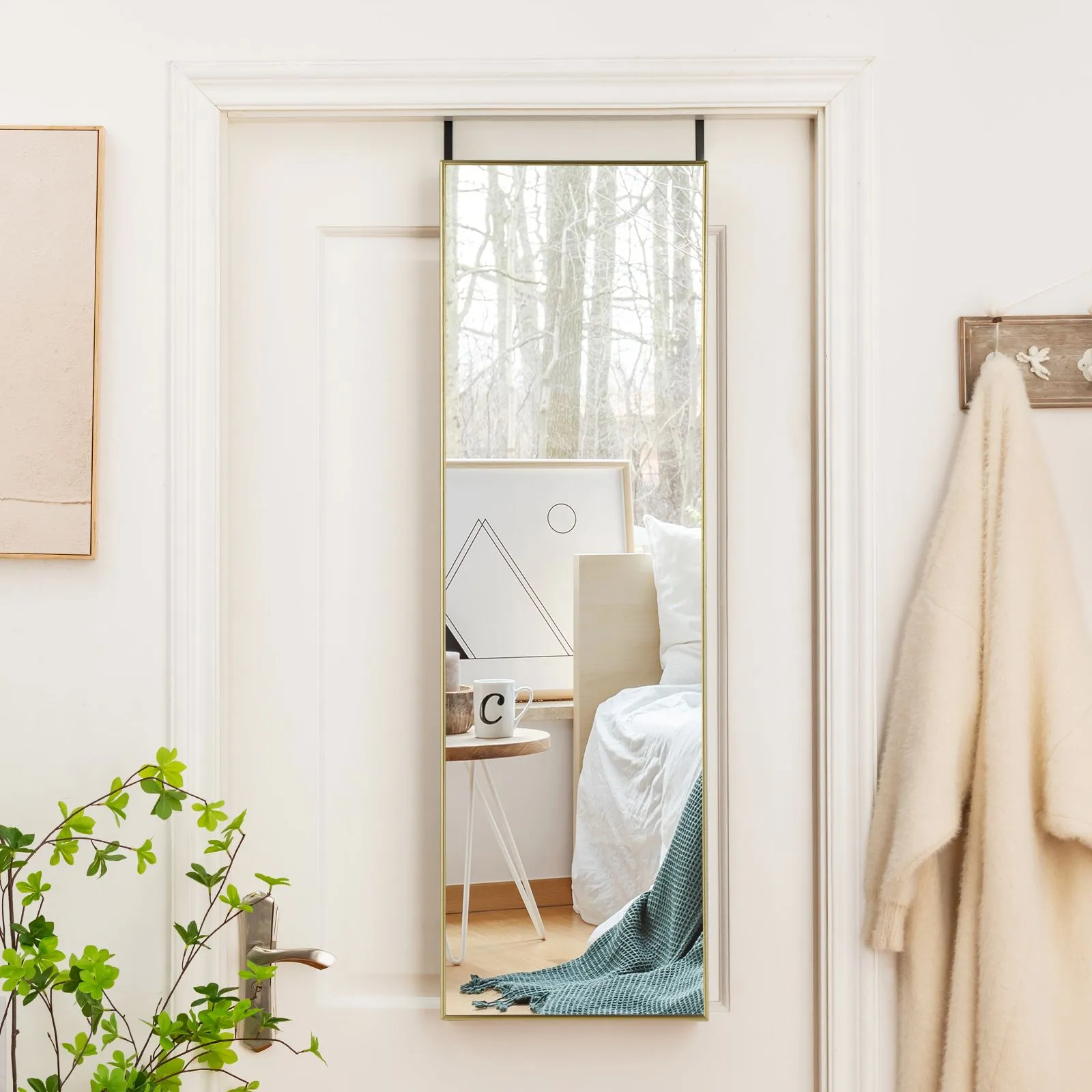 Costway 2 IN1 Full Length Mirror Over the Door Dressing Mirror Hanging Wall Mounted Mirror in Gold 3
