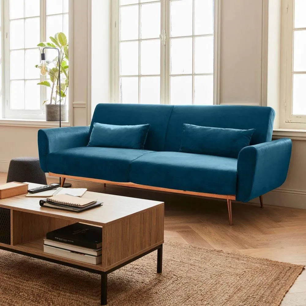 sweeek 3-seater Velvet Convertible Sofa Bed in Blue 1
