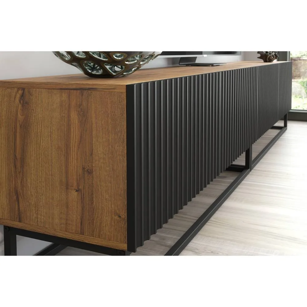 Creative Furniture Ripple Duo TV Unit 200cm - Oak & Black Fluted Doors in Brown 5