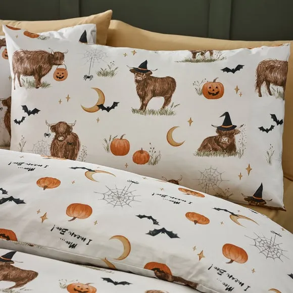 Catherine Lansfield Halloween Highland Cow Polycotton Duvet Cover & Pillowcase Set 2