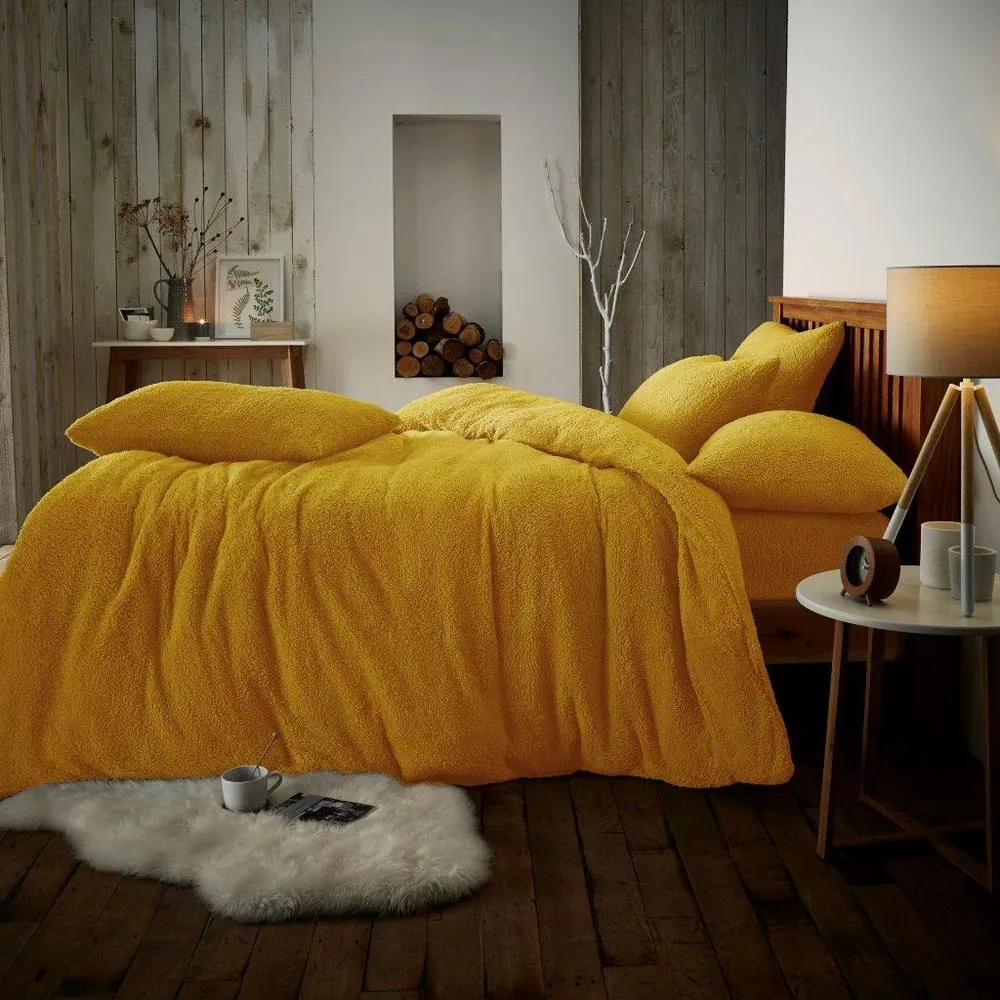 Smart Living Luxury Teddy Plain Duvet Cover & Pillowcase Set in Pale Orange 1