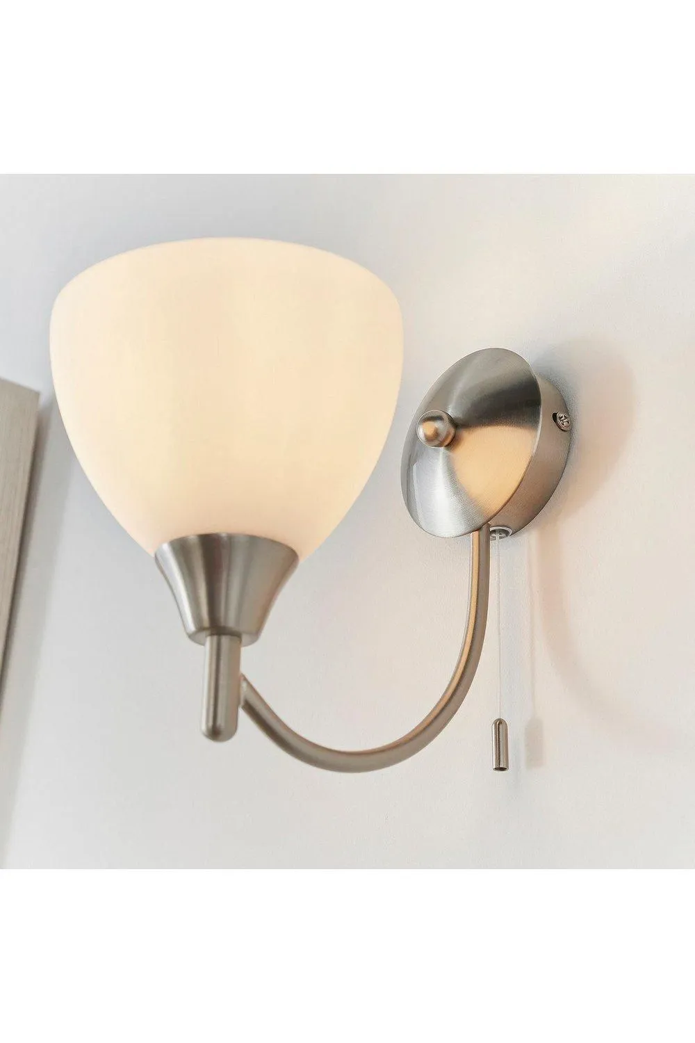 Netlighting Alton 1 Light Wall Light Satin Chrome with Matt Opal Glass Shade E14 in Grey 2