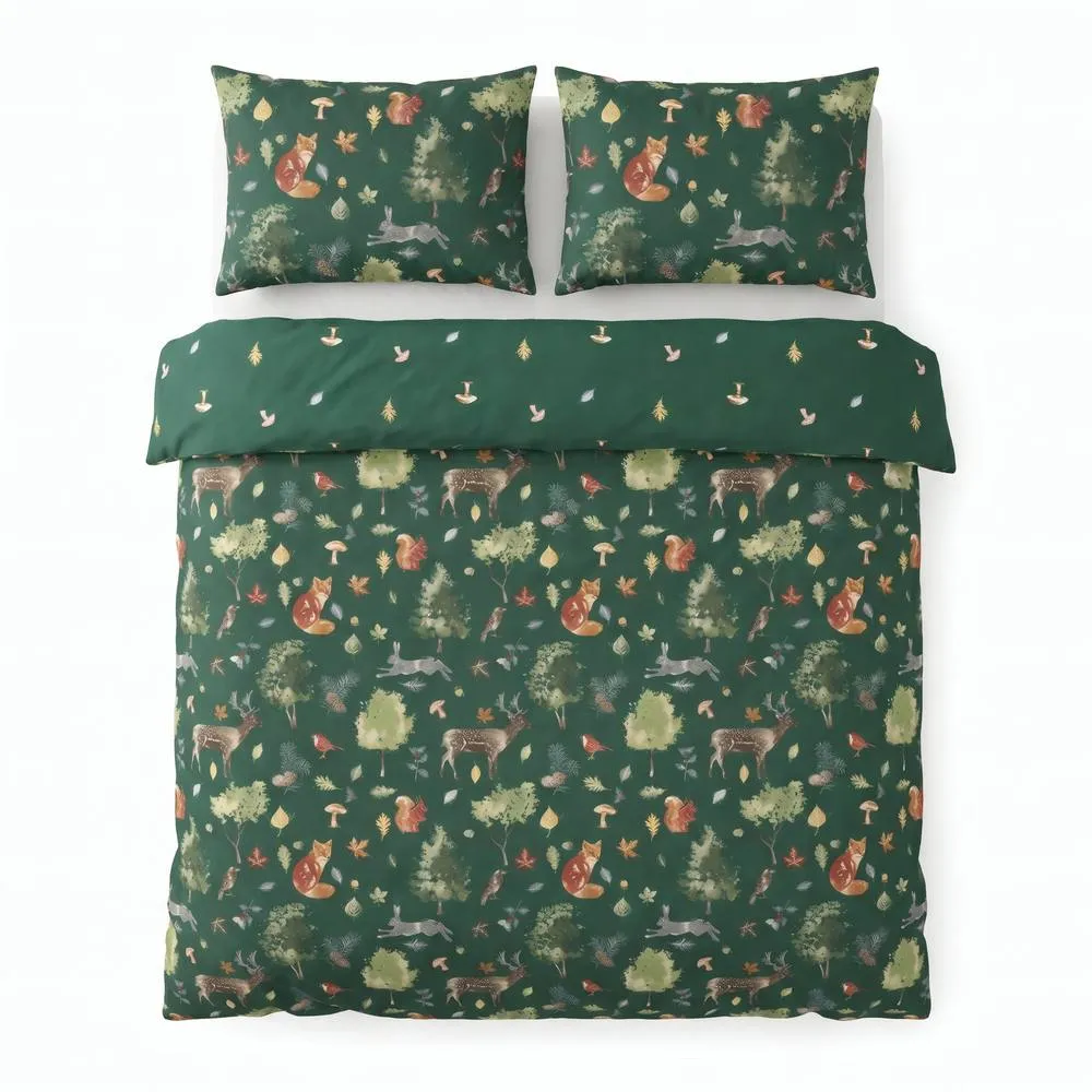 Rapport Home Autumn Christmas Microfibre Reversible Duvet Cover Set With Pillowcase in Green 3