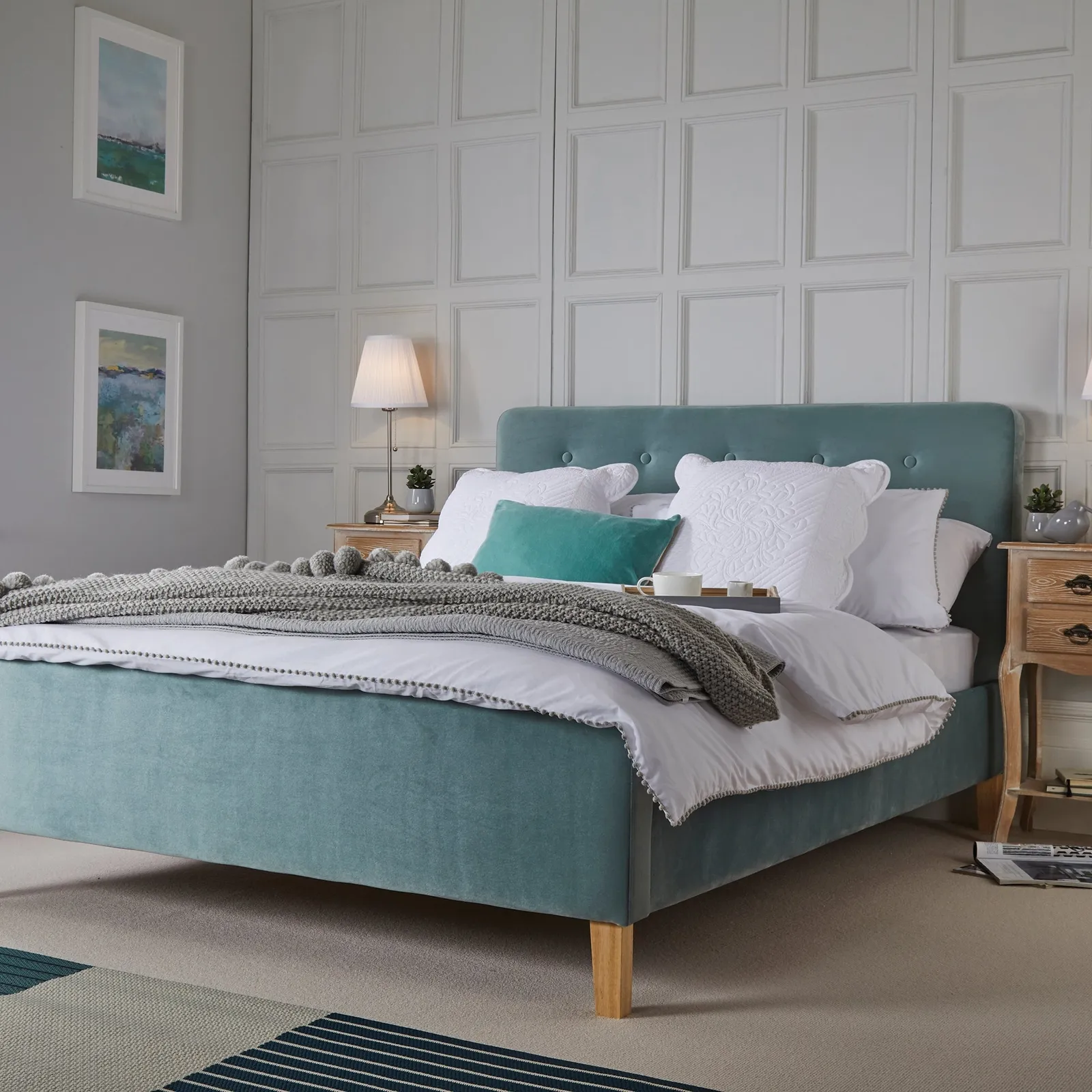 Pierre Velvet Bed Frame Blue