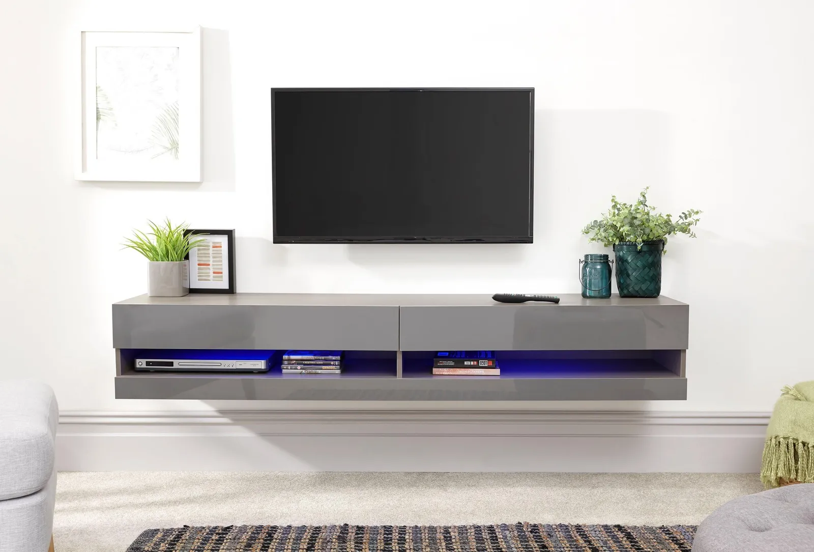 GFW Galicia 150cm Wall TV Unit with LED in Grey 3