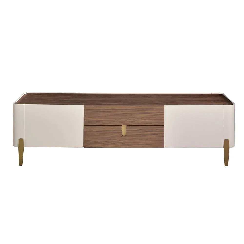 Angel Cerda TV Stand, Walnut Top, Beige Lacquer, Gold Steel Legs, 200 cm 2