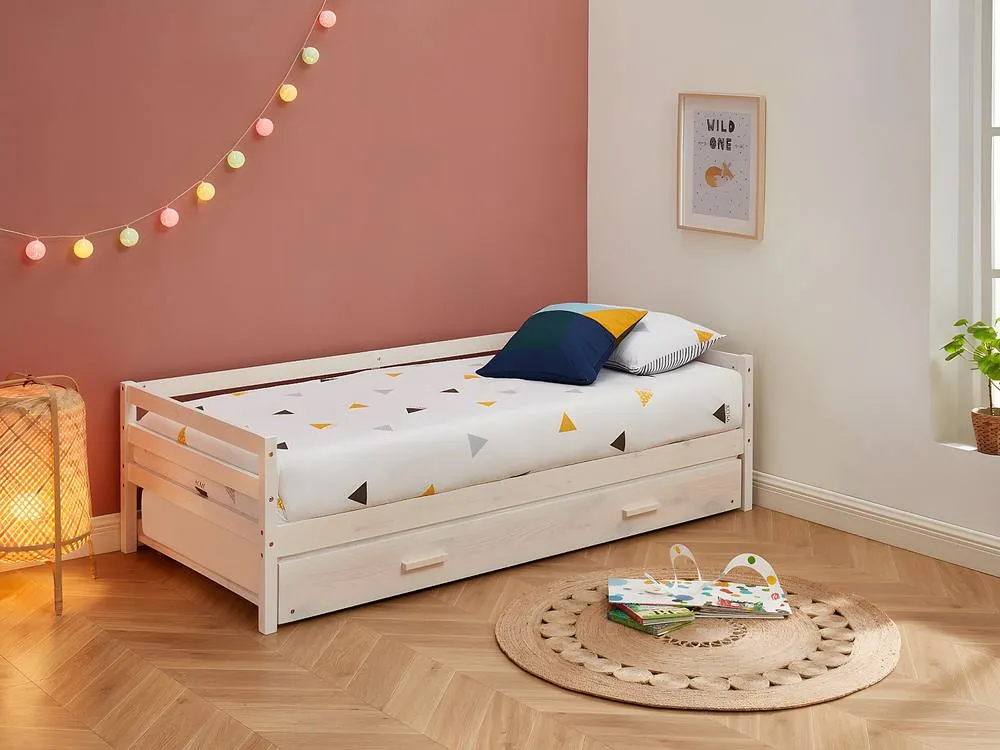 Vente-unique Trundle Bed - 2 X 90 X 190 Cm - Solid Pine & MDF - Whitewashed in White 3