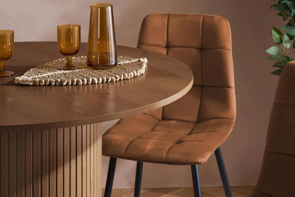 Birlea Axel Round Fluted Dining Set Table with 4 Chairs in Tan 3