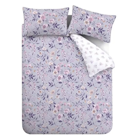 Catherine Lansfield Isadora Floral Lilac Duvet Cover and Pillowcase Set 5