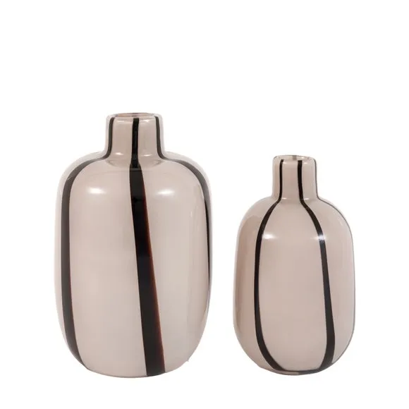 Cedar & Sage Set of 2 Linea Monochrome Stripe Glass Vases 5