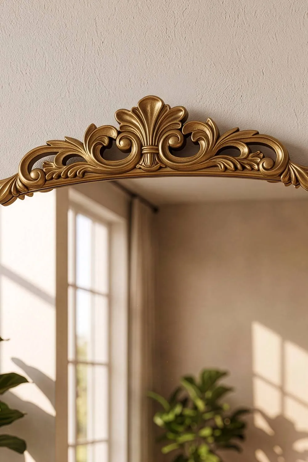Dibor Tall Bronze Effect Floral Crest Wall Mirror, 142cm x 54cm in Gold 3