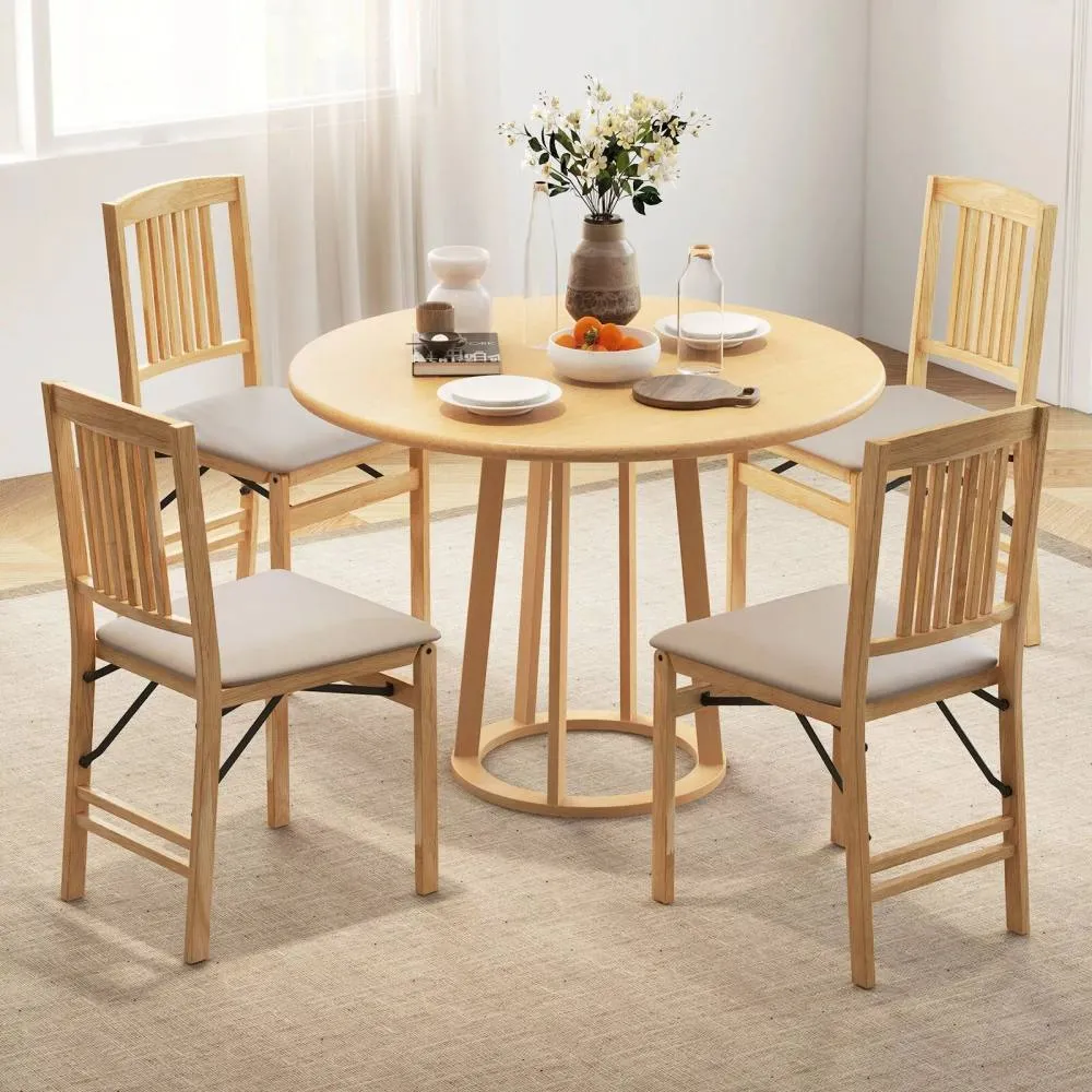 Costway Folding Dining Chairs Set of 2 Foldable Upholstered Kitchen Chairs in Beige 6