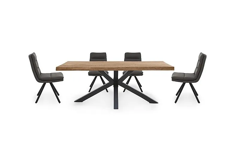 Njord 160cm Compact Raw Edge Dining Table with Metal Star Base and 4 Anthracite Fabric Swivel Chairs - Storm Wood