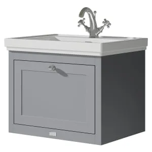 Bayswater Hartleigh Plummett Grey Traditional Wall Hung Vanity Unit & 1 Tap Hole Traditional Recessed Basin - 600mm 2