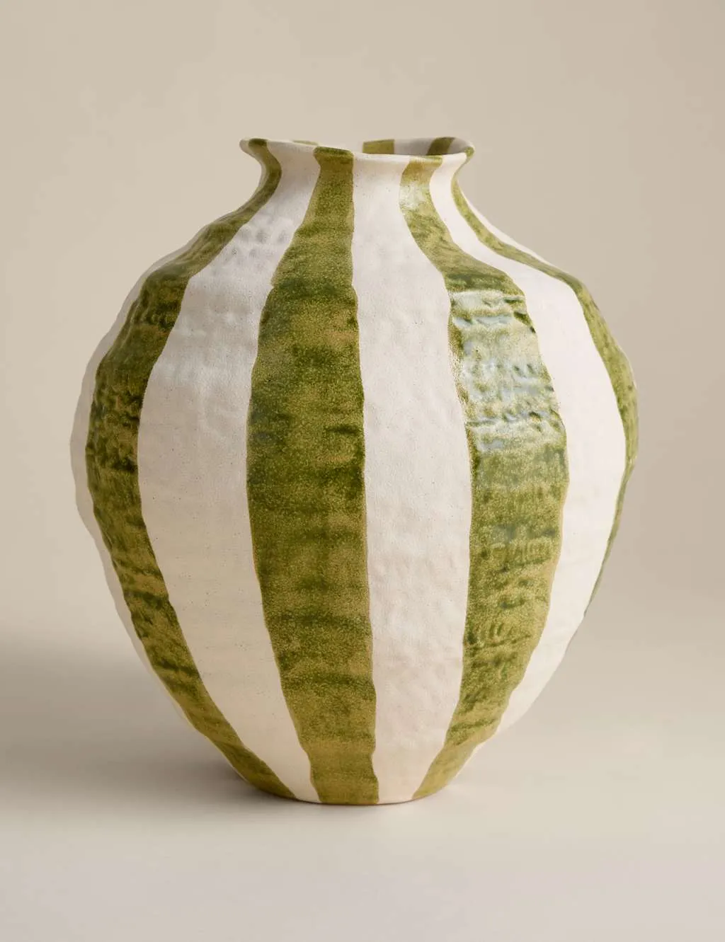 M&S Striped Textured Ceramic Vase Green