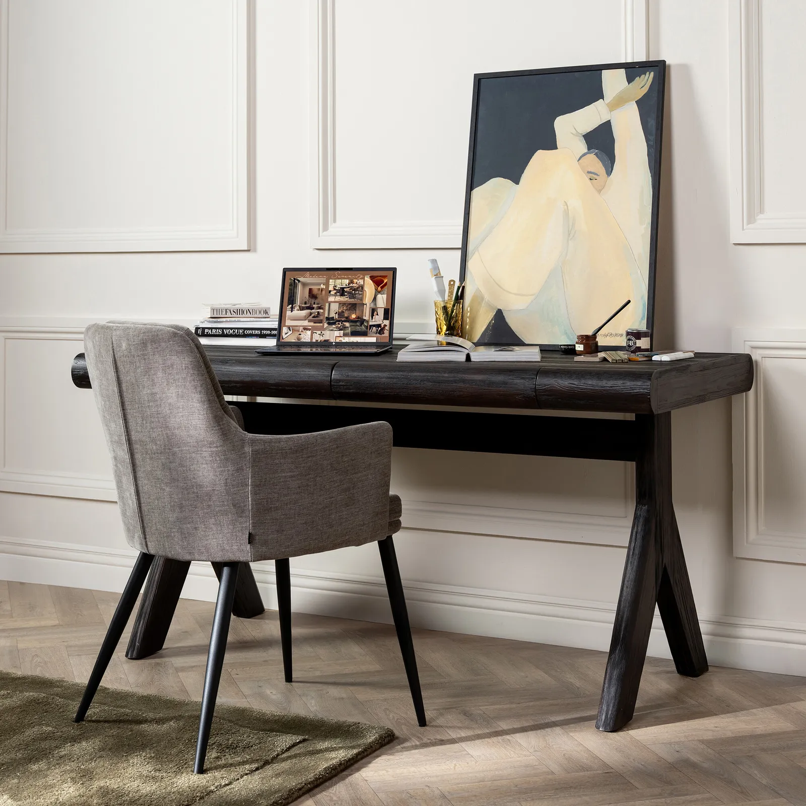 Shale Dining Chair With Arms, Grey Fabric | Barker & Stonehouse 2