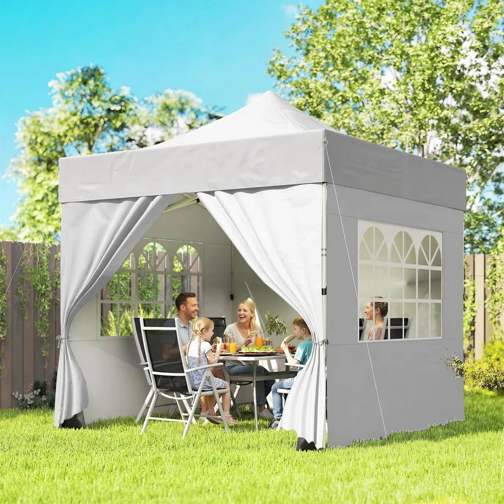 OUTSUNNY Heavy Duty Pop Up Gazebo with Sides, UPF50+ Marquee Gazebo in Light Grey