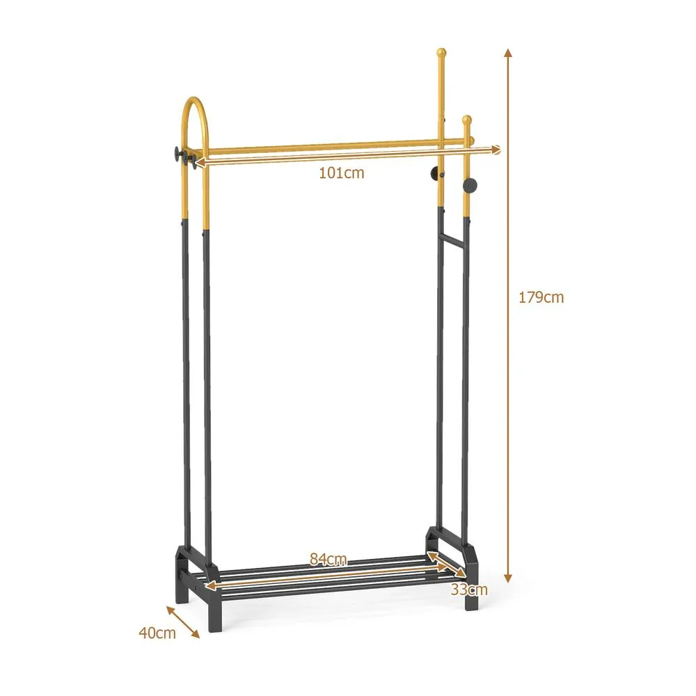 Costway Double Rods Garment Rack for Hanging Clothes in Gold 2