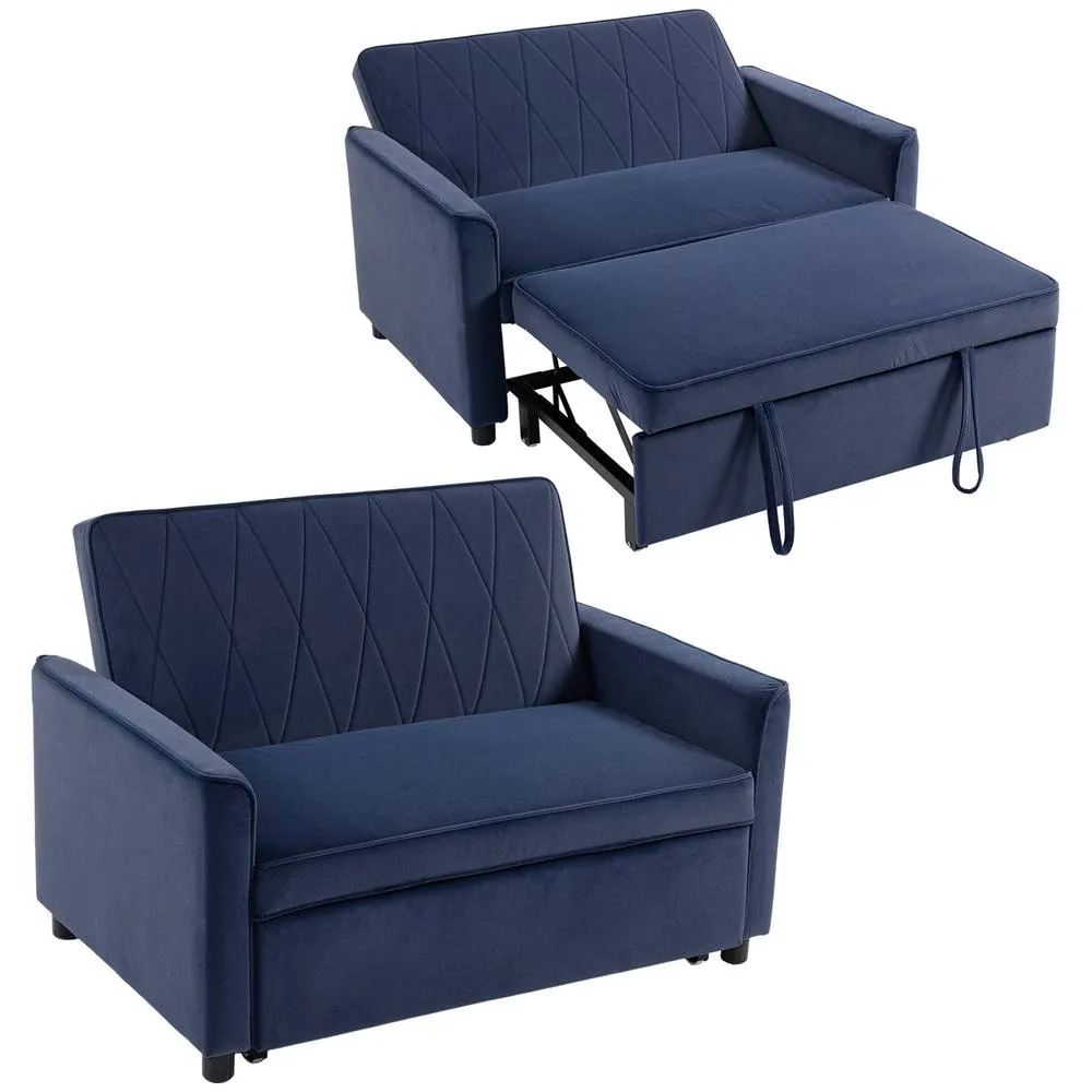 HOMCOM 2 Seater Sofa Bed, 3-in-1 Velvet Pull Out Sleeper Sofa, Dark Blue 2