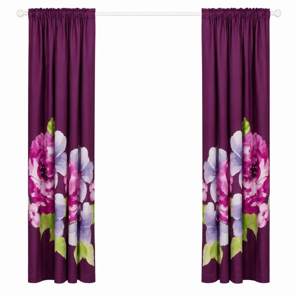 Smart Living Grace Floral Curtains Pair with Tie Backs - Large Flower Print in Aubergine 4