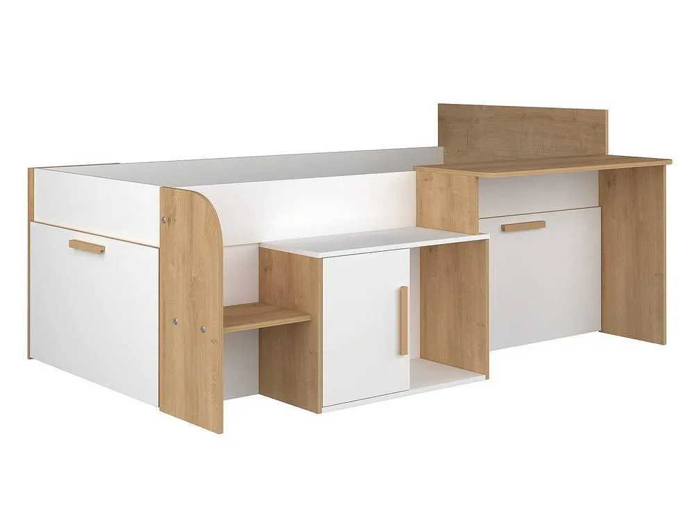 Vente-unique Combination Bed 90 X 200 Cm With Desk & Storage - Colours: White and in Light Oak 5