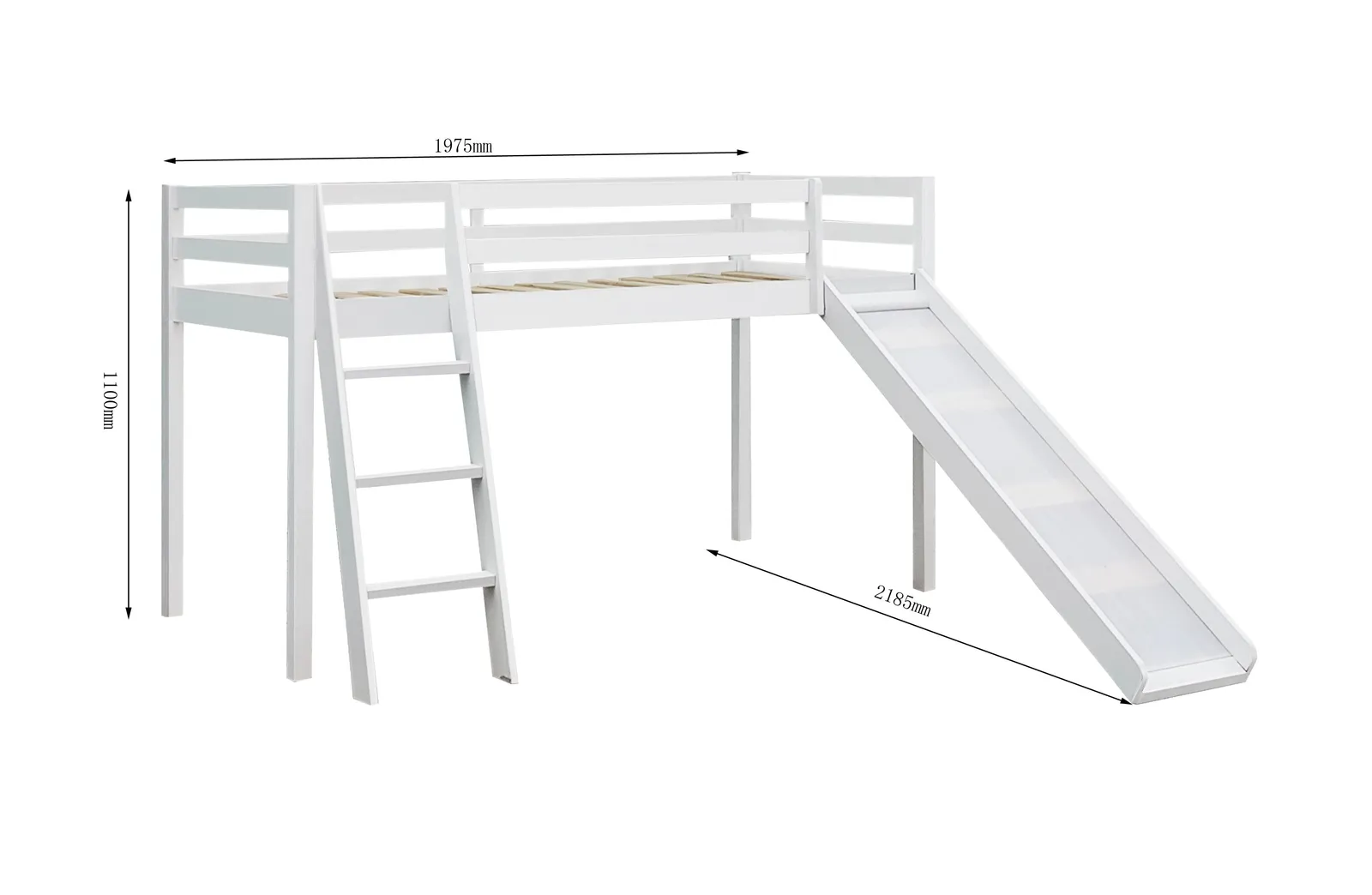 Comfy Living Ltd 3ft Wooden Mid Sleeper Various Colours With Slide in White 3