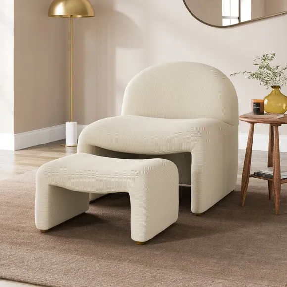 Monty Ribbed Chenille Accent Chair And Footstool