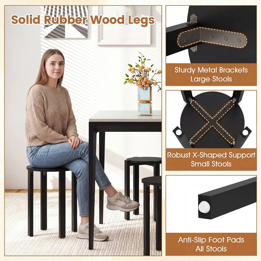 Costway 4PCS Stackable Stools w/ Rolling Base Wooden Nesting Dining Chair in Black