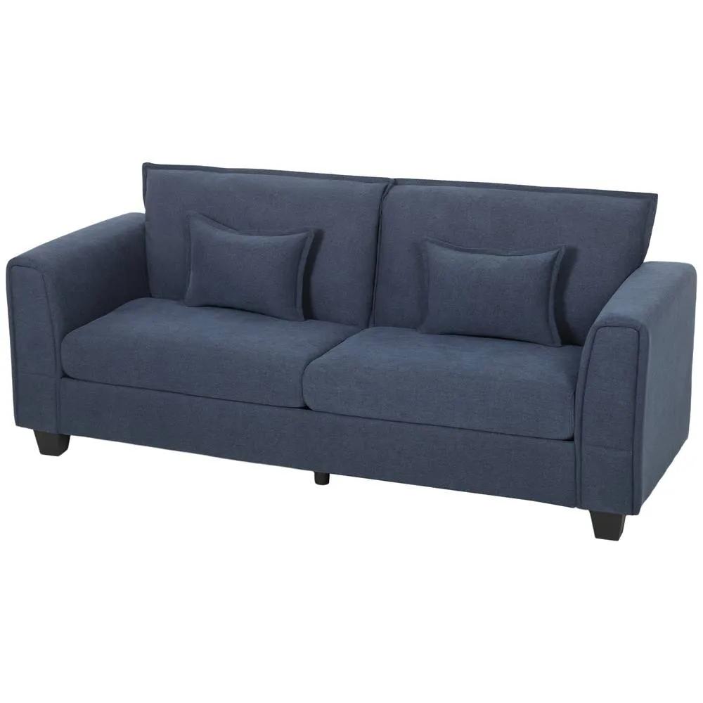 HOMCOM 3 Seater Sofa, Linen Upholstered Sofa with Spring Cushions in Dark Blue